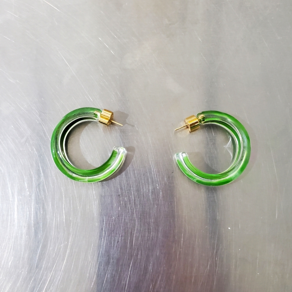 NEW Alison Lou Small Jelly Hoops - Dark Green